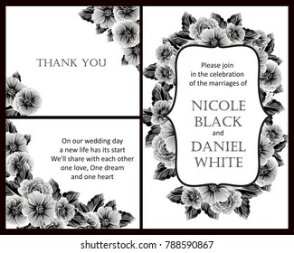 Vintage delicate invitation with flowers for wedding, marriage, bridal, birthday, Valentine's day. 