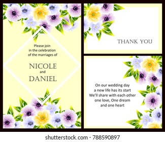 Vintage delicate invitation with flowers for wedding, marriage, bridal, birthday, Valentine's day. 