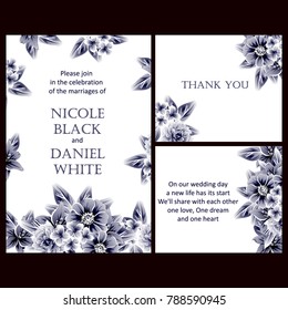 Vintage delicate invitation with flowers for wedding, marriage, bridal, birthday, Valentine's day. 