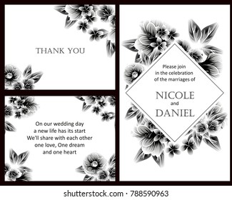Vintage delicate invitation with flowers for wedding, marriage, bridal, birthday, Valentine's day. 