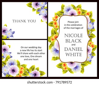 Vintage delicate invitation with flowers for wedding, marriage, bridal, birthday, Valentine's day.
