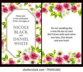 Vintage delicate invitation with flowers for wedding, marriage, bridal, birthday, Valentine's day.