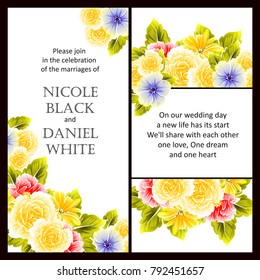Vintage delicate invitation with flowers for wedding, marriage, bridal, birthday, Valentine's day.