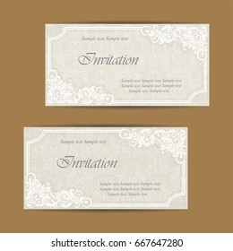 Vintage delicate invitation template with floral elements. Perfect for wedding, bridal, birthday cards.