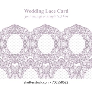 Vintage delicate Lace card. Retro dotted Handmade ornament for invitations, prints, decor, greetingcards. Vector illustration