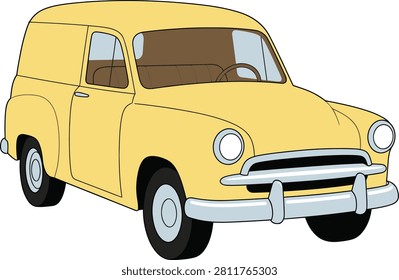 Vintage delivery van from the mid twentieth century illustrated as a yellow retro commercial vehicle isolated on white