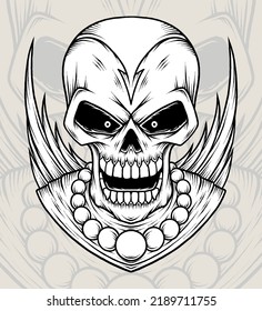 Vintage Demon Skull Vector. Premium vector