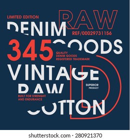 Vintage denim cotton typography, t-shirt graphics, vectors