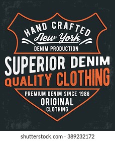 Vintage denim label design, t-shirt graphics, vectors