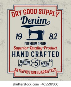 Vintage Denim Label Design, T-shirt Graphics, Vectors