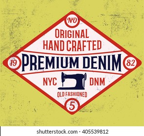Vintage denim label design, t-shirt graphics, vectors