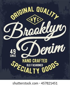 Vintage denim label design, t-shirt graphics, vectors