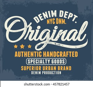 Vintage denim label design, t-shirt graphics, vectors