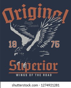 vintage denim label and eagle illustration t-shirt print