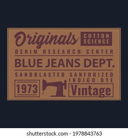 Vintage denim label. T shirt graphics.Print. vector 