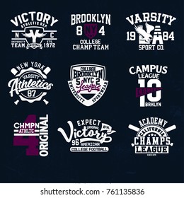 Vintage Denim print apparel set.Old school vector graphic for fashion and printing.New York, California,Brooklyn.Original badge,tee print.Vintage apparel.Retro artwork and typography.Big vector set.