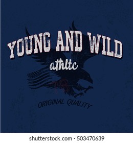 Vintage Denim print for t-shirt or apparel. Old school vector graphic for fashion and printing. Retro artwork and typography