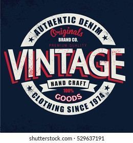 Vintage Denim print for t-shirt or apparel. Old school vector graphic for fashion and printing. Retro artwork and typography