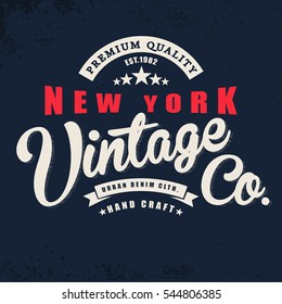 Vintage Denim print for t-shirt or apparel. Old school vector graphic for fashion and printing. Retro artwork and typography.New York.