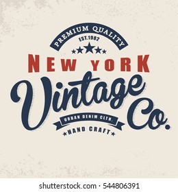 Vintage Denim print for t-shirt or apparel. Old school vector graphic for fashion and printing. Retro artwork and typography.New York.