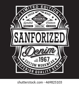 Vintage denim raw typography, t-shirt graphics, vectors