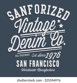 Vintage denim San Francisco typography, t-shirt graphics, vectors