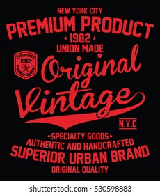 Vintage denim, superior urban brand handcrafted typography, t-shirt graphics, vectors