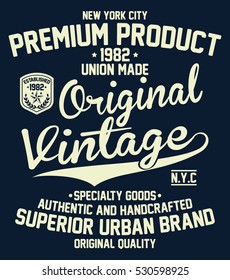 Vintage denim, superior urban brand handcrafted typography, t-shirt graphics, vectors