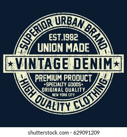 Vintage denim, superior urban brand, premium product  typography, t-shirt graphics, vectors