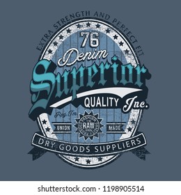 Vintage Denim typography design / T-Shirt graphics / vector artwork / Distressed effect is removable