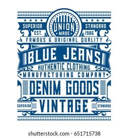 Vintage denim typography, tee shirt graphics, vectors