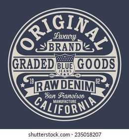 Vintage denim typography, t-shirt graphics, vectors