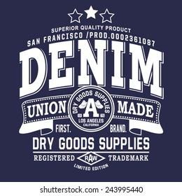 Vintage denim typography, t-shirt graphics, vectors