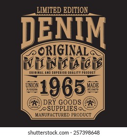 Vintage denim typography, t-shirt graphics, vectors