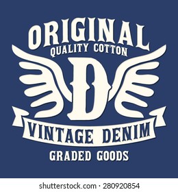 Vintage denim typography, t-shirt graphics, vectors