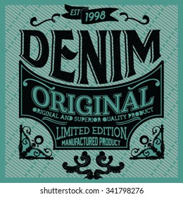 Vintage denim typography, t-shirt graphics, vectors