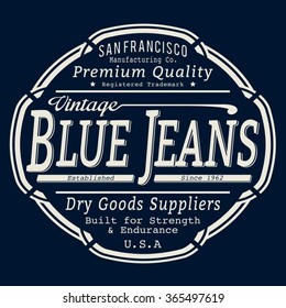 Vintage denim typography, t-shirt graphics, vectors