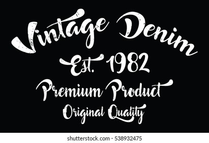 Vintage denim typography, t-shirt graphics, vectors