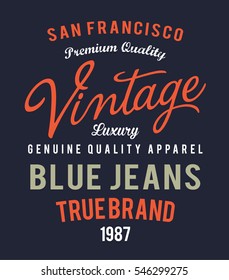 Vintage Denim Typography, T-shirt Graphics, Vectors