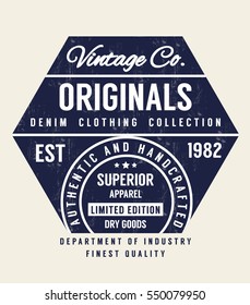 Vintage Denim Typography, T-shirt Graphics. Vectors