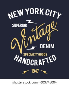 Vintage denim typography, t-shirt graphics, vectors
