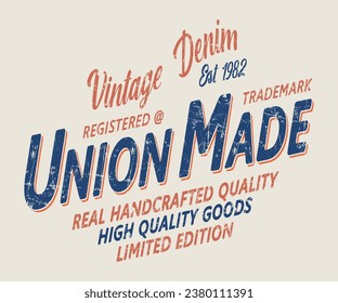 Vintage Denim Union Made Slogan  Editable t shirt design graphics print vector illustration for men and women