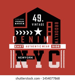 VINTAGE DENIM/NYC/BROOKLYN typography design for t-shirt,vector illustration