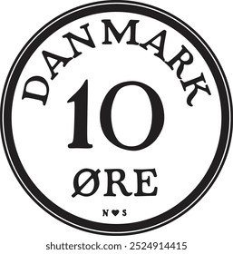 Vintage Denmark 10 ore coin vector design handmade silhouette.	
