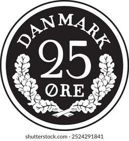 Vintage Denmark 25 ore coin vector design handmade silhouette