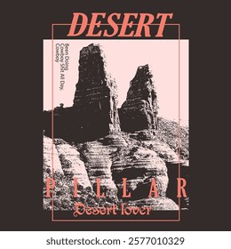 Vintage Desert Pillar. vintage desert print design. desert artwork. photo print in vector illustration. mountain vector. t shirt design. girls boys men's women's clothing prints