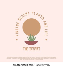 Vintage desert plant logo with sunset logo design