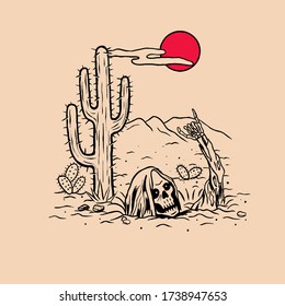 Vintage Desert Skull Illustration Vector