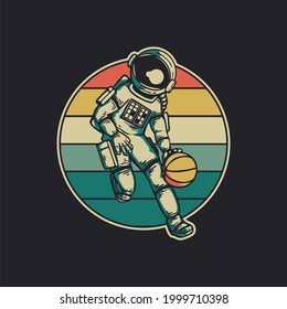 vintage design astronaut playing basketball retro vintage illustration