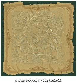 Un marco de fondo de diseño vintage para un mapa de calles del centro de la ciudad de Daca, Bangladesh, patrones de filigrana dorada y textura de papel para darle una sensación de pintura, Imagen de Vector